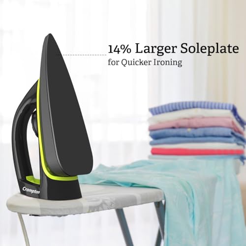 Image of Crompton Neoglide 1000 W Dry Iron with American Heritage Non-Stick Soleplate, Curved LargeSoleplate Design, 360 Swivel Cord, 6 Fabric Settings, 2 Year Warranty, Iron Press