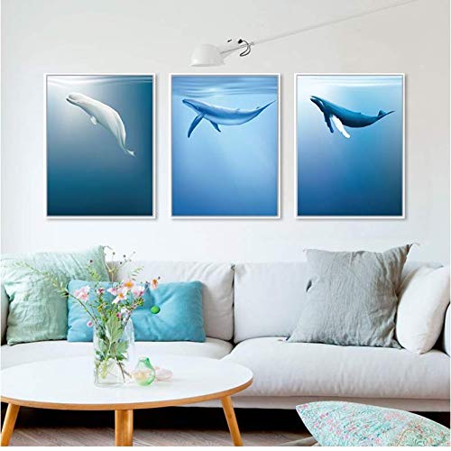 Peinture Baleine Bleue Poster Mammifère Gravures Toile Décoration Murale Chambre Enfant 50x70