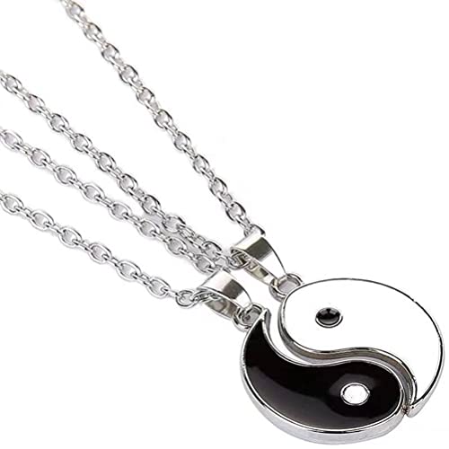 MiaLover Lot de 2 colliers Yin Yang Taichi BFF - Pour meilleurs amis, amoureux et couples - Argenté
