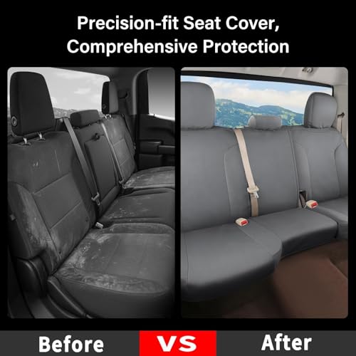 Image of Coverado Chevy Silverado Oxford Rear Seat Covers, Fit for Chevy Silverado GMC Sierra 2007-2013 & 2019-2026 1500, 2020-2026 2500HD 3500HD Crew Double Extended Cab(Flat Rear, Gray)