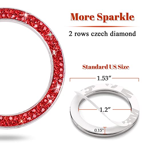 Image of ToBeQueen Red Push Start Button Cover Ring, Interior Crystal Diamond Rhinestone Engine Start Ring Emblem Sticker, Glitter Car Accessories for Women, Red