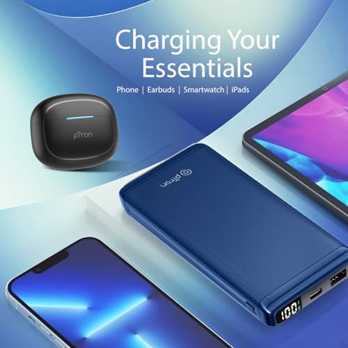 pTron Newly Launched Dynamo Vortex 10000mAh 22.5W Fast Charging Power Bank, Supports VOOC/Wrap/Dash USB Charging, 20W PD Fast Charging, 2 Outputs, 1 Input & Multiple Layers of Protection (Blue) - Image 8
