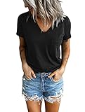 Sunborui Women's Summer Short Sleeve V Neck T Shirts Pocket Solid Loose Casual Tee Tops (Black, Larg