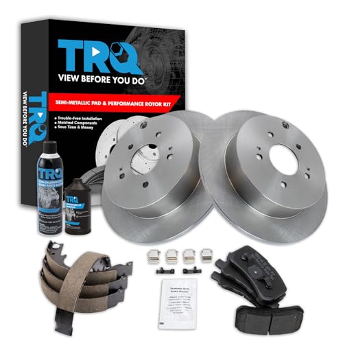 Image of TRQ Rear Brake Pad & Rotor Kit, with Chemical Kit Parking Brake Shoe Set Semi-Metallic Compatible with 2010-2011 Mitsubishi Endeavor