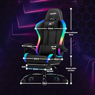 Avilia – Sedia Gaming Ergonomica, Capacità 150kg, con Poggiapiedi Estraibile, Doppio Cuscino e Luci LED RGB USB per Comfort Totale e Design Futuristico Ideale per Gioco, Studio e Ufficio