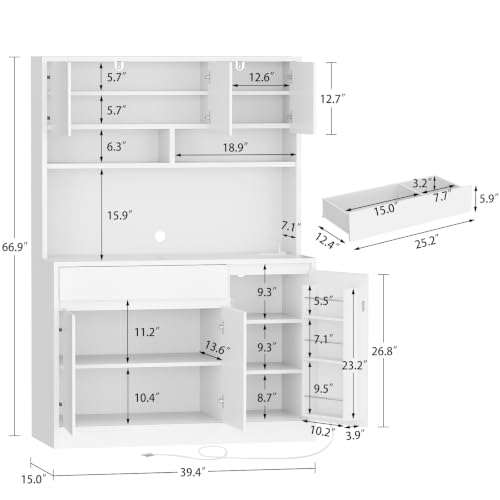 Image of 39.4 inchW Pantry Cabinet with Charging Station, Kitchen Pantry Cabinet