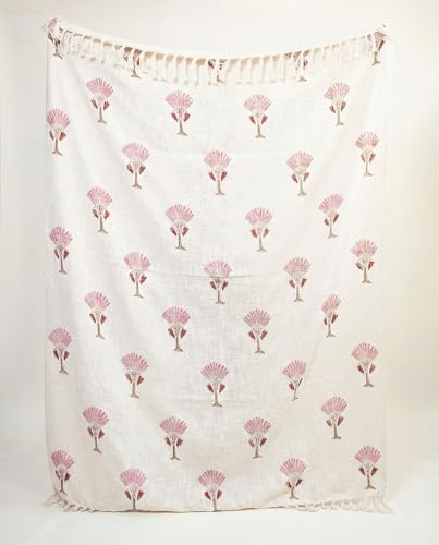 Image of 100% Cotton Sofa Throw Blanket with 2 pcs Cushion Covers Lightweight Decorative Couch & Bed Throw (Pack of 3, Floral Tree Print)