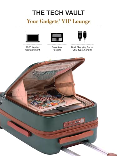 Image of FUR JADEN The Wayfarer Polycarbonate Travel Luggage Suitcase with 8 StealthTech Silent Shock Absorbing Wheels, TSA Lock & Aviation Grade Telescopic Trolley (Forest Green, TechPro Set)