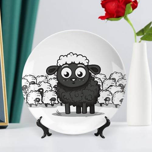 Plato decorativo Cartoon Black White Sheep de cerámica 10in miniatura 6