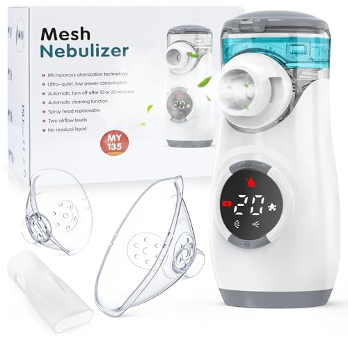 AU YAT Nebulizador, Nebulizador para Bebe Niños Adultos, Pantalla LCD USB-C Recargable, nebulizador para Tratamiento respiratorio, 2 Modos Ajustables y silencioso, 3 máscaras, Viajes y Uso doméstico