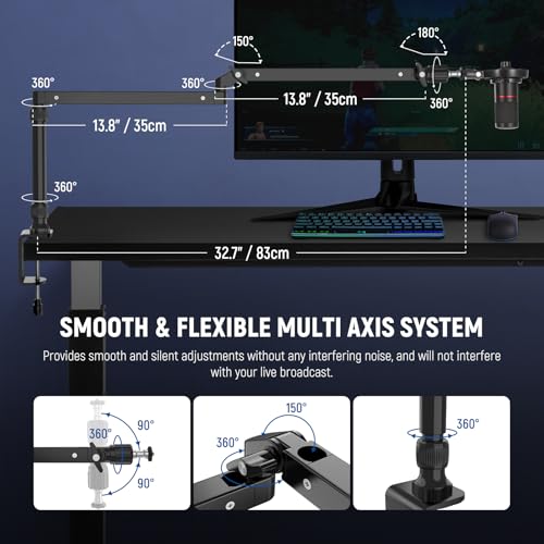 Image of NEEWER Low Profile Mic Arm Desk Stand Mount with Damping, 360 Swivel Articulating Boom Arms with Heighten Pole & Cable Management Channels for Microphone Podcast Gaming Streaming Zoom Calls, MST002