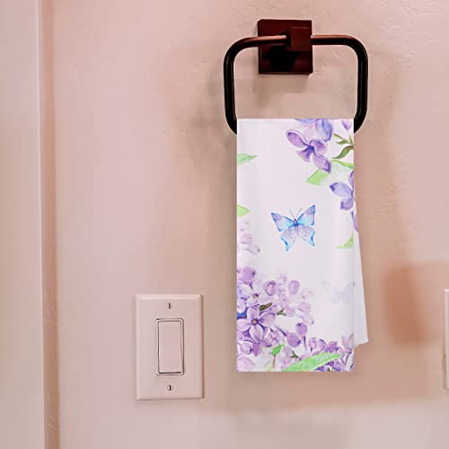 2 Pcs Floral Lilacs And Butterflies Hand Towels Floral Purple Lilacs Hand Towels Spring Flowers Hand Towels For Bathroom Wedding Baby Shower Decorative Towels, 19.7 X 27.6 Inches #TOP5