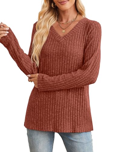 SAMPEEL Long Sleeve Shirts for Women V Neck Sweaters Fall Fashion Outfits 2025 Tunic Tops Lightweight - Image 3