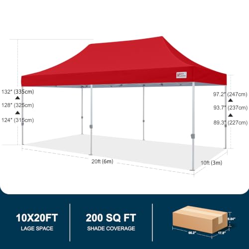 Image of MASTERCANOPY 10x20 Heavy Duty Pop Up Canopy Tent with Roller Bag(Red)
