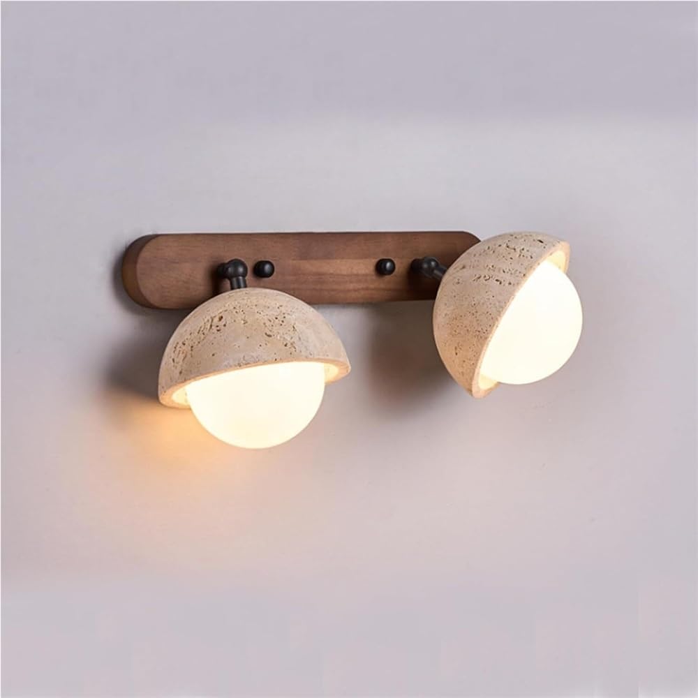 LYOUAE Vintage Yellow Travertine Vanity Light Fixture Mid Century Natural Stone Bath Light 3000K Warm Light Mirror Lamps(2 Lights)