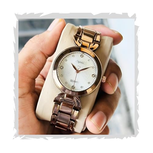 Image of styledose Women Analogue Wrist Watches for Women's & Girls&Ladies Diamond Studded Dial Rosegold Colored Stylish Bracelet Strap