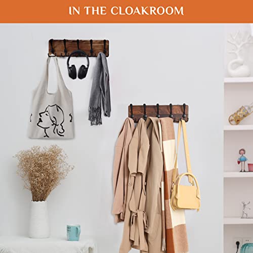 Wall Coat Rack, Hooks Wall Mounted, 2 Pack Coat Hangers For Wall, 5 Tri Hooks, Hook Rack, Wooden Base, Metal Coat Hook Rail For Coat Hat Key, Rustic Coat Rack For Entryway Bathroom Bedroom Kitchen #TOP4