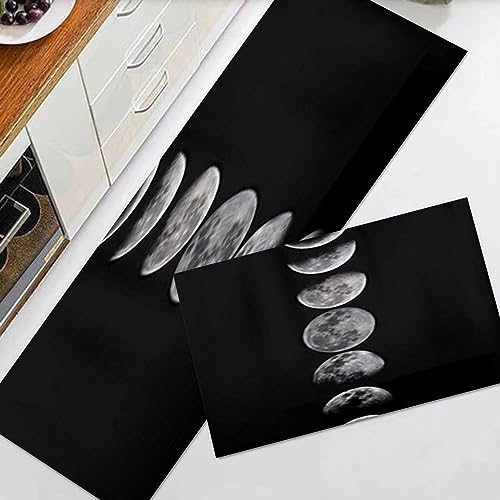 EKSED Küchenteppiche 2 Stück, Rutschfestes Küchenmatten,Emotionsphasen des Mondmusters,Wasser aufnehmen KüchenMatt Fußmatte Teppich Set, Fußmatte für Drinnen,40x60+40x120cm