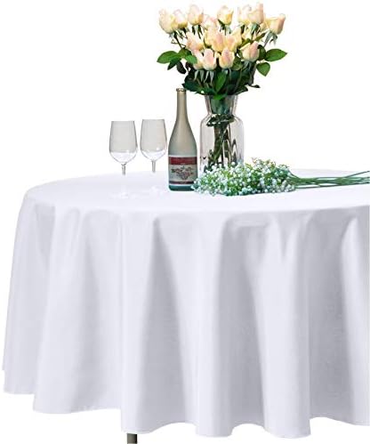 VEEYOO 120" Inch Round Tablecloth Polyester Circular Wrinkle Free Table Cloth – Solid Soft Dinner Table Cover for Buffet Table, Wedding, Parties and Dinner (White Table Cloths)
