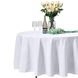 VEEYOO 120 inch Round Solid Polyester Tablecloth for Wedding Restaurant Party, White