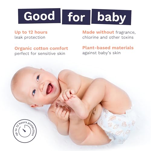 Image of Pura Hypoallergenic Diapers, Size 3 (9-20 lbs) Monthly Pack, Overnight, up to 12 Hours Leak Protection, Suitable for Sensitive Skin, TCF, Super Soft Organic Cotton, 6 Packs of 26 (156 Baby Diapers)