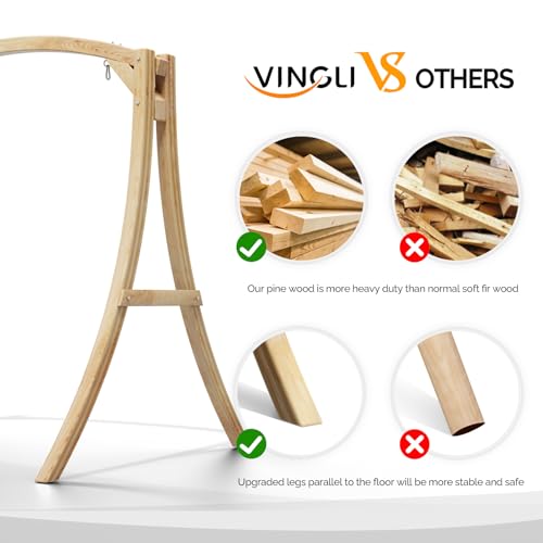 Image of VINGLI 6.7FT Wooden Porch Swing Frame, 1000-lb A-Frame Stand, Natural