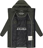 Navahoo Damski płaszcz zimowy, ciepła parka z paskiem i kapturem z podszewką Gipfelspass XIV XS-5XL, ciemnooliwkowy, XXL