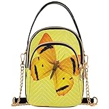 Joitme Art Yellow Butterfly Schultertasche für Damen, lustiger Kettenriemen, Handy-Geldbörse, Handtasche, gesteppter Reißverschluss, 15 x 8 x 21 cm