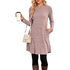 Womens Long Sleeve Winter Sweater Dress Casual Tunic with Side Buttons and Pockets