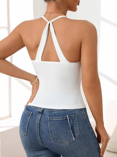 Top halter mujer con pecho acolchado camisola de canalé cómoda 6