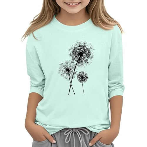 Girls Graphic Tshirts 3/4 Length Sleeve Shirts Boho Vintage Floral Printed Tees Short Sleeve Trendy Tops for 2025