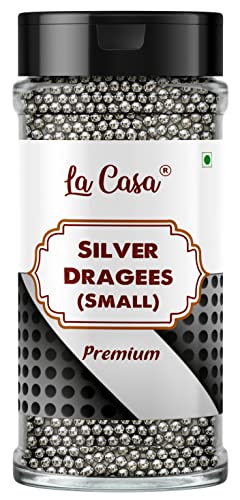 Image of La Casa Premium Silver Dragees | Small(1.5mm) Sized Pearl Balls Ideal for Cake Decoration & Garnishing | 100g |