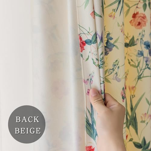Image of SUOUO Cottage Country Small Floral Chenille Semi Blackout Curtains 84 Inches Green Yellow Tiny Wildflower Botanical Farmhouse Window Drapes for Living Room Dining Bedroom 2 Panels