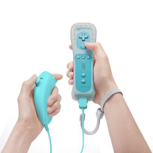 TOOGOO(R) Game Remote Controller Nanchuck with Skin Case for Nintendo Wii - Blue (Non Oem)-Includes Silicone Sleeve and Wrist Strap