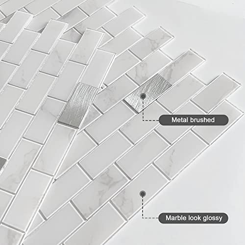 Benice Peel And Stick Backsplash For Kitchen Stickers,Peel And Stick Mosaic Tile,Stick Tiles Bathroom Tile Stickers Peel And Stick Marble Tiles Waterproof Shower Tiles(10Pcs,Carrara White) #TOP1