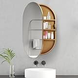 XDCXYD Spiegelschrank Aus Holz Für Badezimmer Wandmontage Ovaler Spiegel Badezimmer Medizinischer...