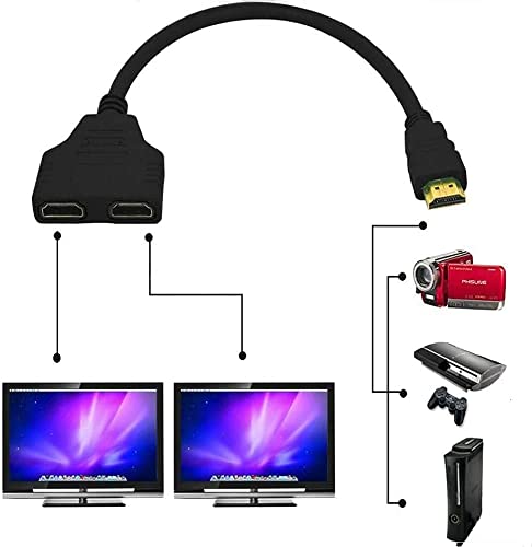 HDMI Cable, 1080P 1 en 2 Salida HDMI Splitter HDMI Macho a Dual HDMI Hembra 1 a 2 Way Splitter Adaptador Convertidor para HDTV, HD, LED, PS3, Reproductores de DVD y la Mayoría Proyectores LCD Cover