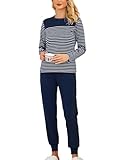 【Kuschelige Stoffe】Schlafanzug Damen Lang ist aus hochwertiger Baumwolle gefertigt, die super bequem, weich und atmungsaktiv ist. 5% Elasthan sorgt für Langlebigkeit und Formstabilität bei Damen Langarm Schlafanzügen. Ein gemütlicher Pyjama hilft Ihnen, Ihren Körper zu entspannen und einen guten Schlaf zu finden.