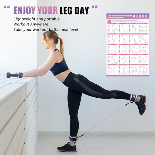 Image of Ankle Resistance Bands with Cuffs, Leg Exercise Equipment with Poster | Ankle Bands for Working Out, Kickbacks Hip, Leg Glute, Resistance Workout Equipment for Women