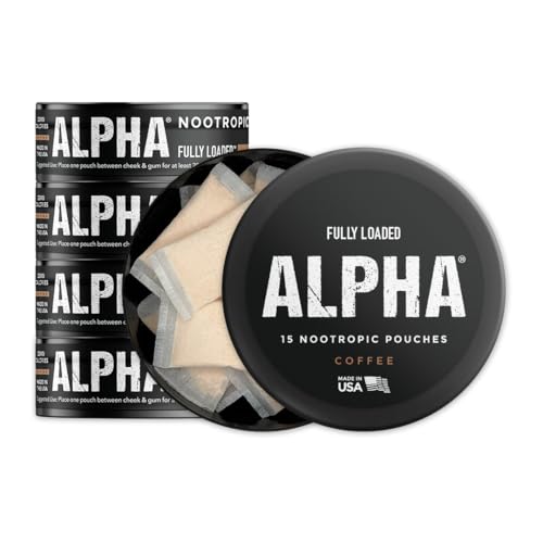 Image of Fully Loaded Alpha Nootropic Pouches (Coffee) - 5 Cans - 15 Pouches per can - Effective Nootropic Delivery, Nic Pouch Replacement - Faster Absorption, Alpha GPC, L-Tyrosine, GABA
