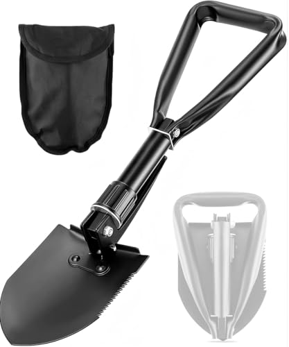 Klappbarer Schaufel 47 cm leichte Schneeschaufel aus Kohlenstoffstahl tragbare Grabschaufel Schneeräumgerät für Outdoor-Camping, Rucksacktouren Wandern Schneeräumen im Winter Auto-Notfälle Haus Garten