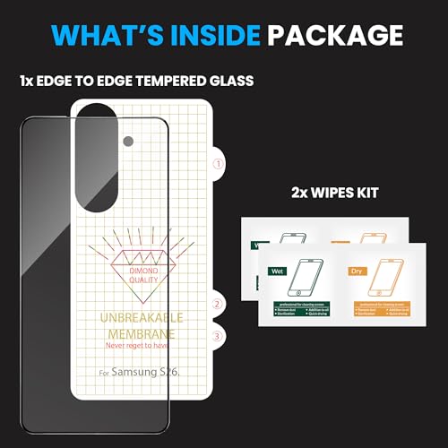 Image of ArmourPro Tempered Glass for Samsung Galaxy S26 with Back Clear Membrane Guard, Edge to Edge Screen Protector, Anti-Bubble, Anti-Fingerprint, Oil Resistant, Installation Kit | Black