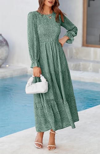 Image of BTFBM Women Casual Long Sleeve Crew Neck Fall Dress Bohemian Relaxed Fit Floral Flowy Maxi Dresses Tiered Cocktail Dress