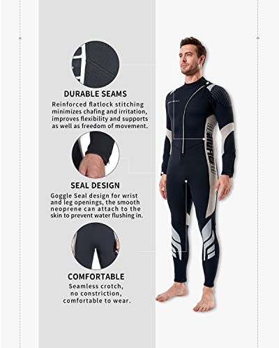 Seaskin Wetsuit Men Women 3Mm Neoprene Full Body Diving Suits Front Zip Wetsuit For Diving Snorkeling Surfing Swimming (Mens Black+Gray, Large) #TOP4