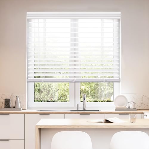 DEZ FURNISHINGS Cordless 2' Faux Wood Blind, 46' W x 48' H, White