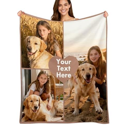 Custom4U Custom Photo Blanket with Text Heart Blanket Personalized Blankets for Adults Kids Couples Gifts Christmas Blankets Women Gifts Anniversary Birthday Wedding 3 Photos-2