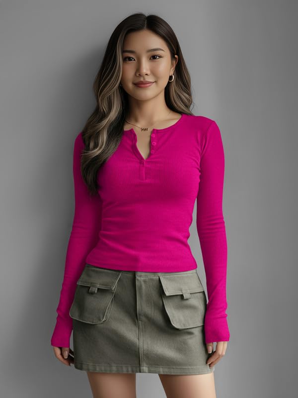 Image of Dream Beauty Fashion Women's Long Sleeve Slim Fit Top /T-Shirt Henley Neck Casual (BZF-Top-Saiyaara-1)