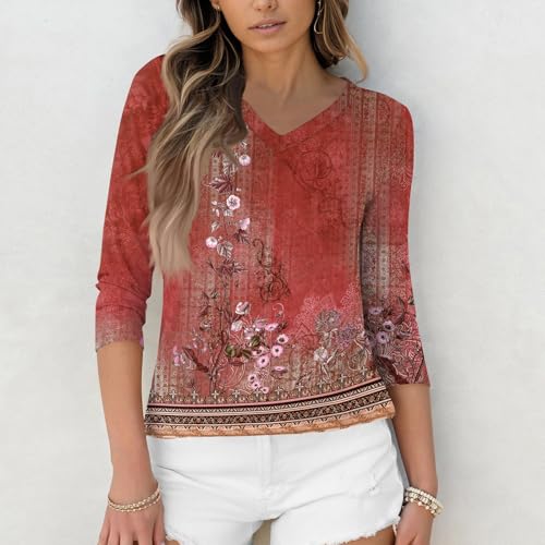 HTHLVMD Womens 3/4 Length Sleeve Tunic Tops Summer Fall Outfits 2025 Three Quarter Sleeve Casual V Neck T Shirts for Women