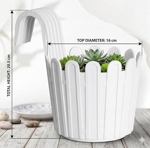 Image of Premium Railing Planter with Hook - Durable Plastic Hanging Flower Pot for Balcony, Fence Design Gamla for Indoor /Outdoor Plants, Herbs & Creepers (Pack of 3) (3, Red)