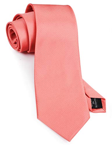 GUSLESON Classic Mens Ties Silk Coral Pink Tie Solid Wedding Tie for Men (0791-08)